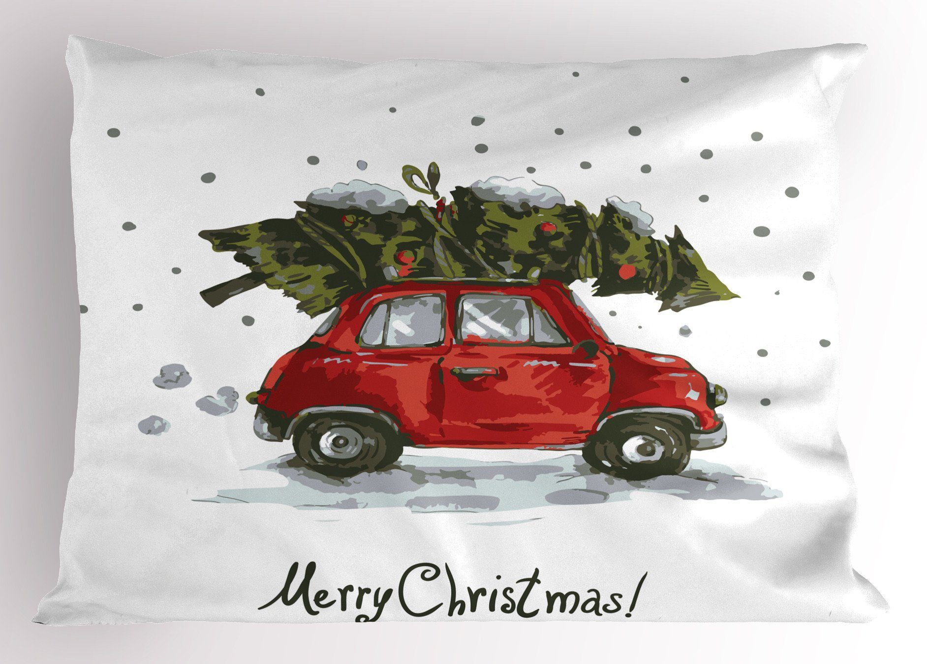 Kissenbezüge Dekorativer Standard King Size Gedruckter Kissenbezug, Abakuhaus (1 Stück), Weihnachten Retro-Auto mit Baum