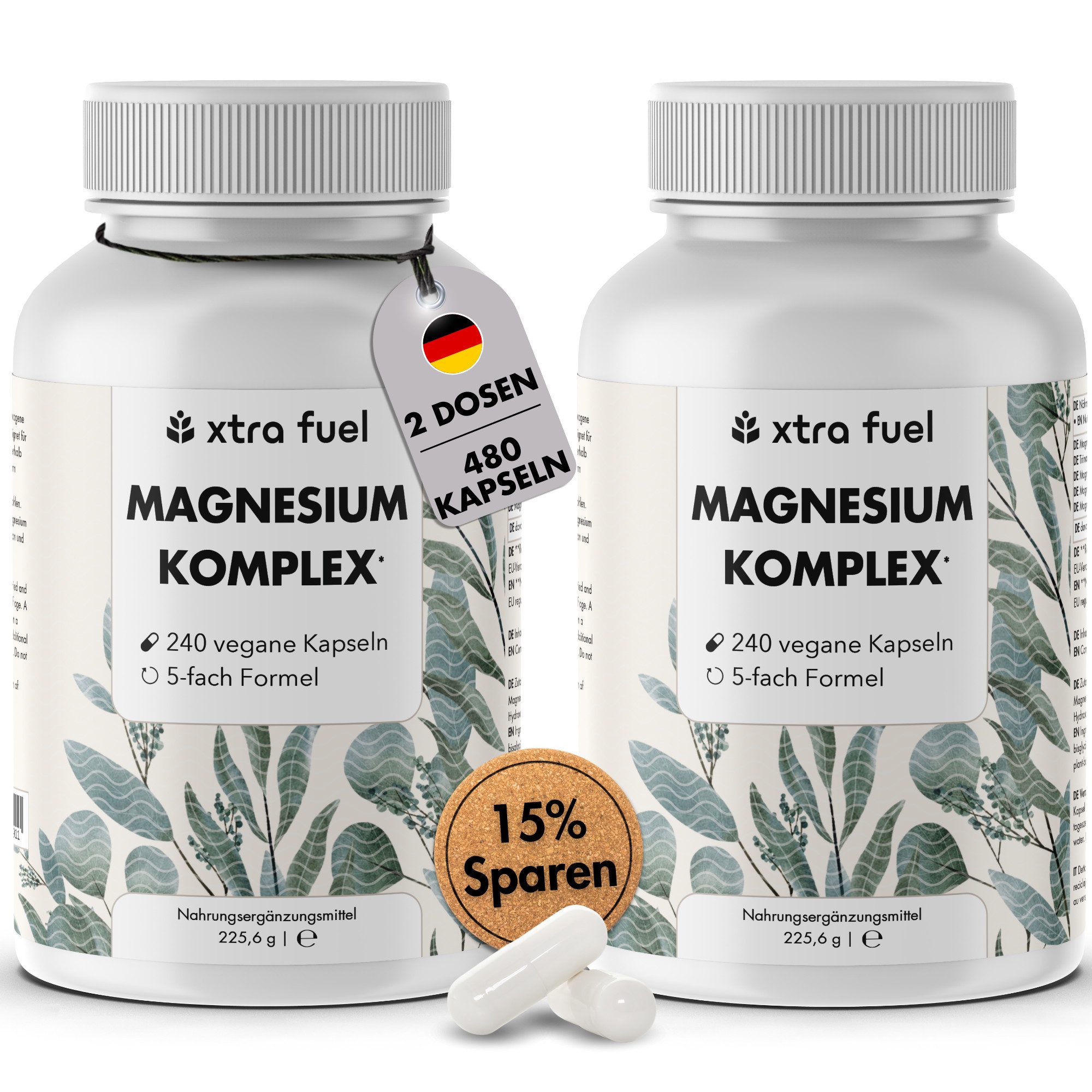 XTRA FUEL Magnesium Komplex* - 5‑fach Formel mit 400mg elementarem Magnesium Kapsel, 451.2 g