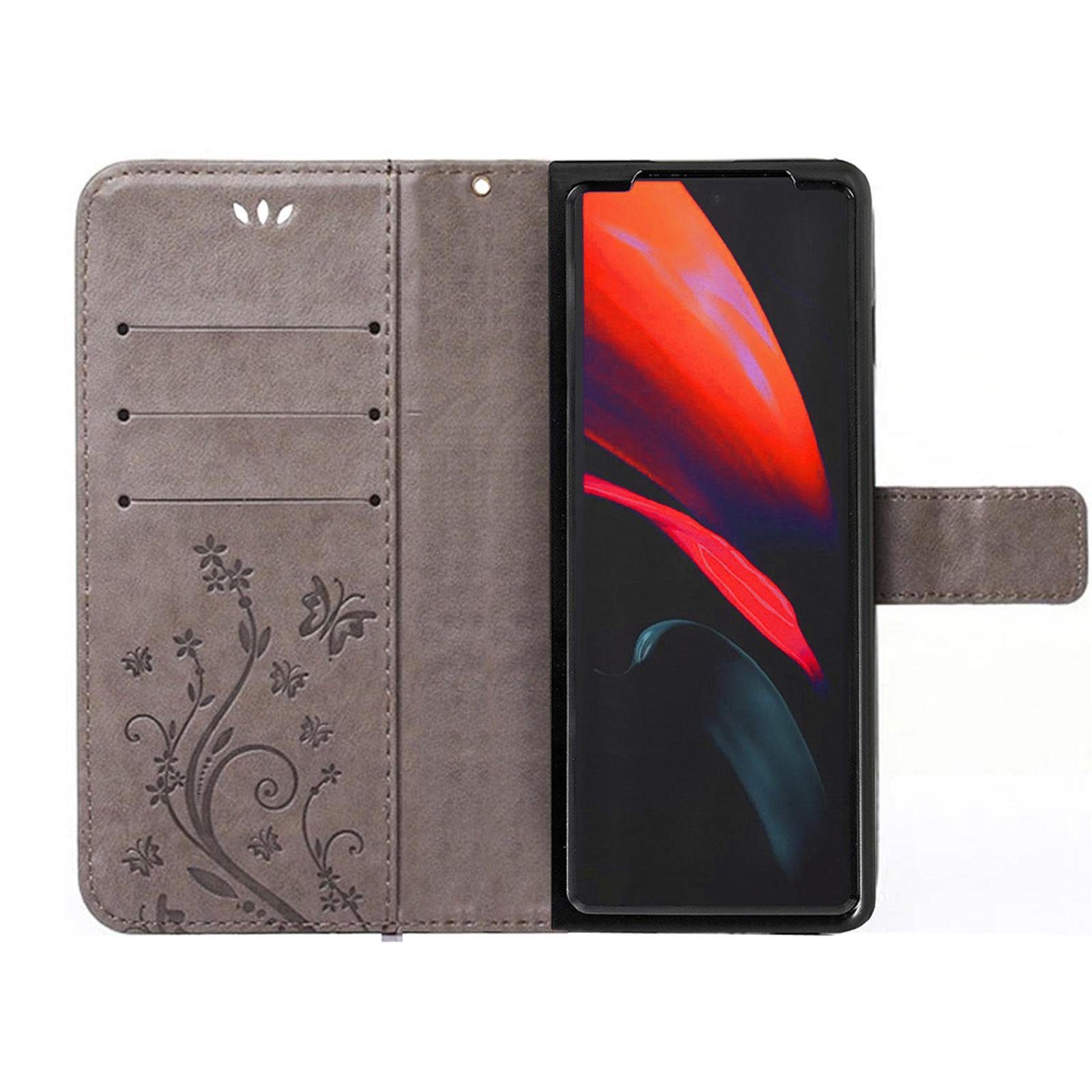 Numerva Handyhülle Bookstyle Flower Handytasche Schutzhülle für Samsung Galaxy Z Fold 3, Klapphülle Flip Cover mit Blumenmuster