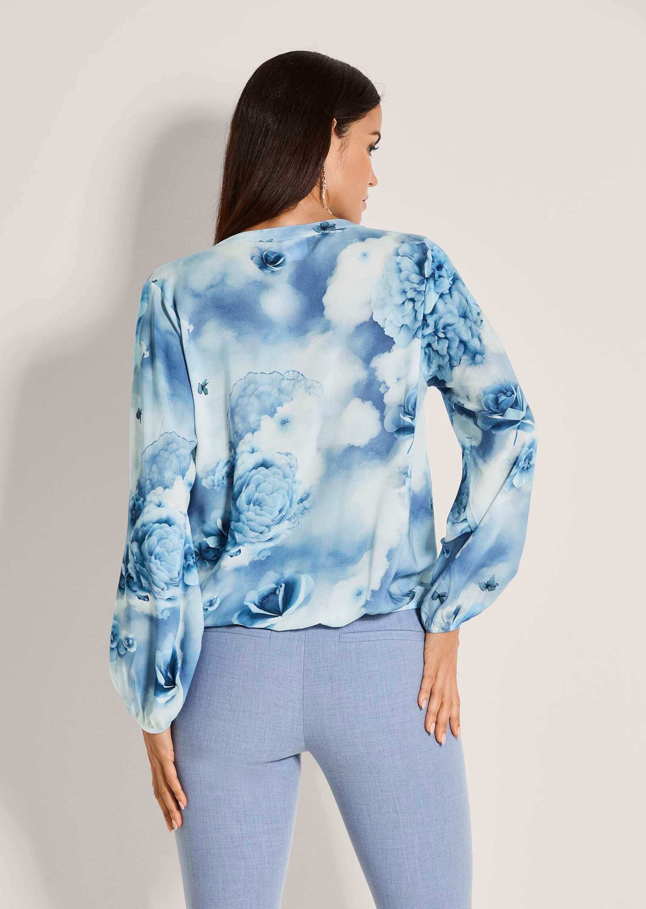 MADELEINE Shirtbluse Druckbluse mit floralem Aquarellprint Viskosebluse mit Rundhals mit Schlitz, elastischen Säumen und Langarm – Bild 2 von 5