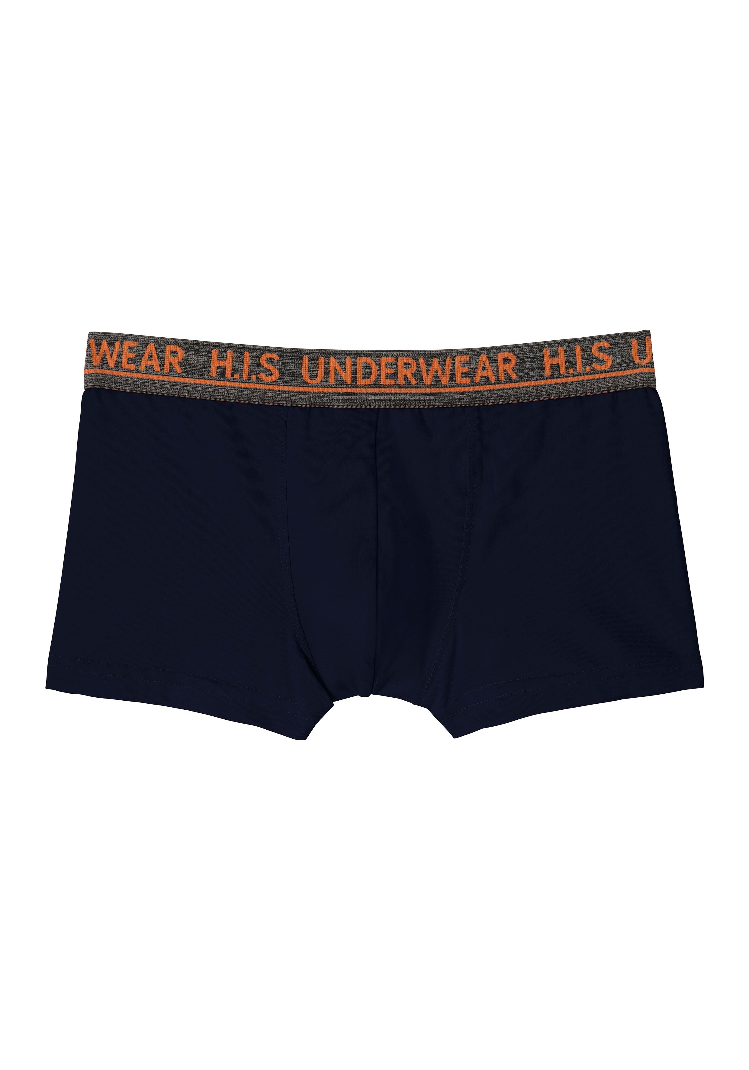 für Webbund H.I.S 4-St) Boxer schwarz navy, blau-meliert, (Packung, Logo meliertem mit Jungen grau-meliert,