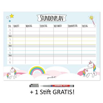 younikat Schülerkalender Einhorn-Stundenplan mit magnetischer Rückseite in türkis I DIN A4 I