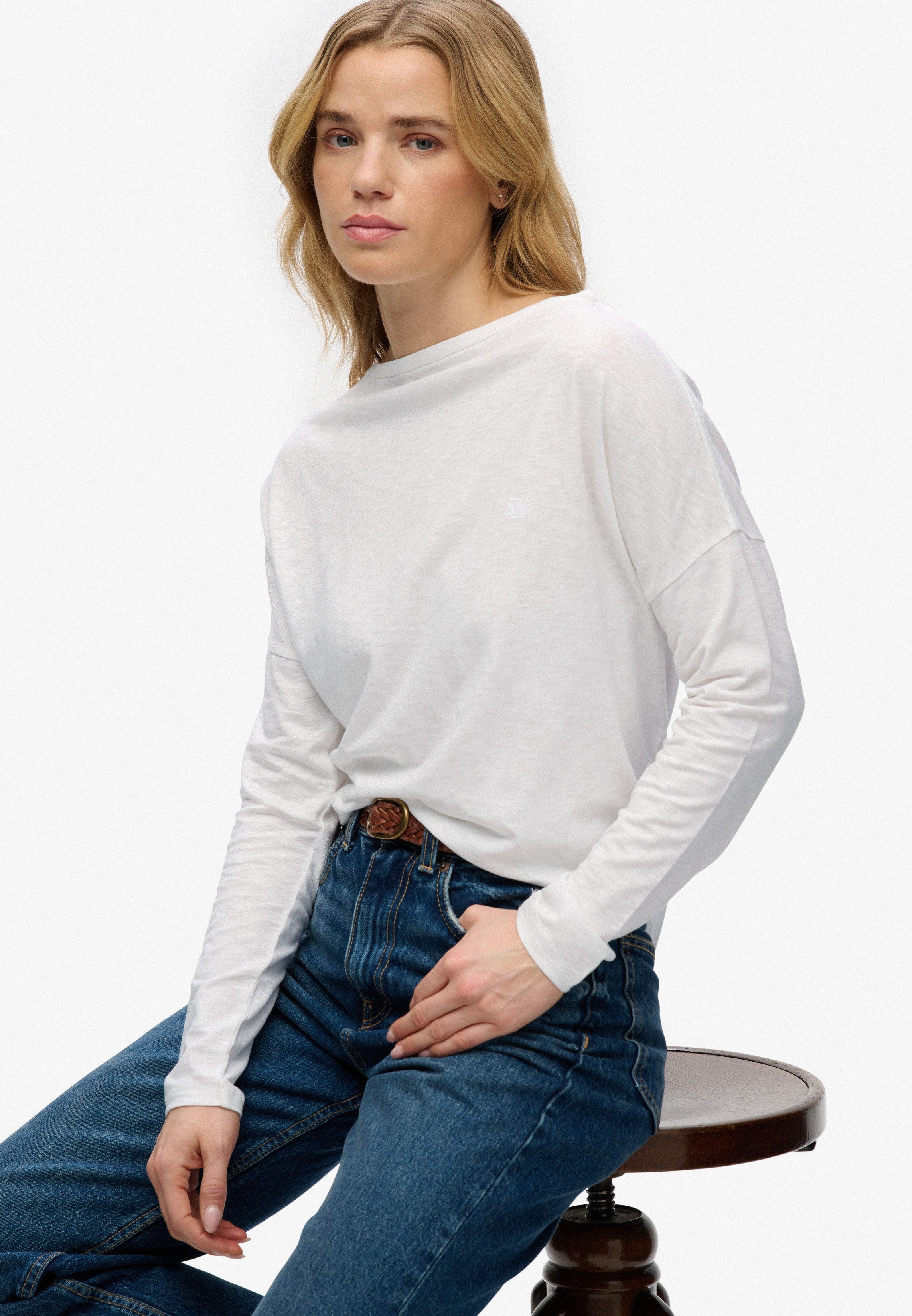 Superdry Langarmshirt STUDIOS BOAT NECK SLUB LS TOP Baumwollmischung, oversize