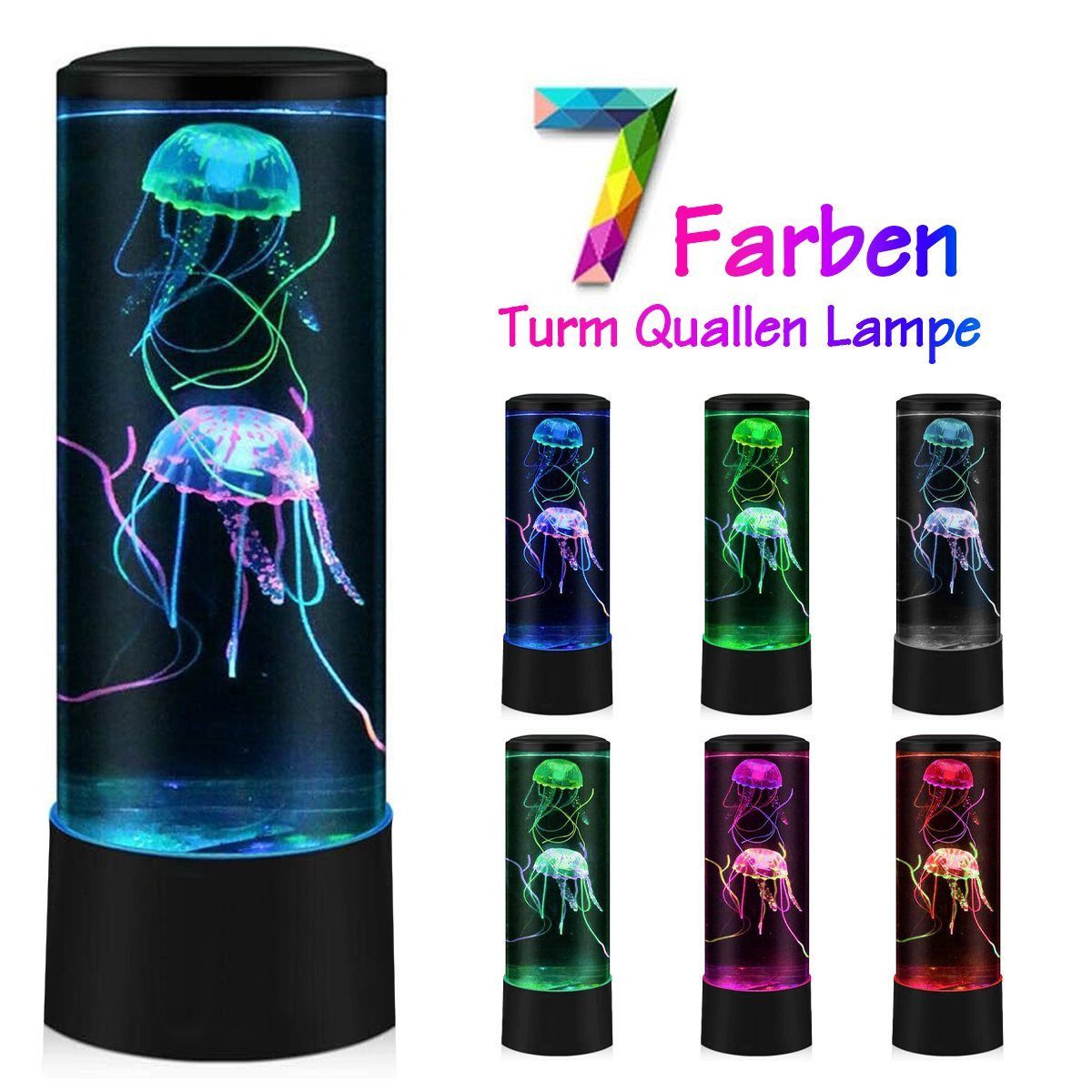 feinlux Lavalampen LED Dekolicht 2 in 1 Simulation Quallen Licht, LED fest integriert, KaltweiB, LED Farbwechsel-Aquarium mit USB-Stromversorgung