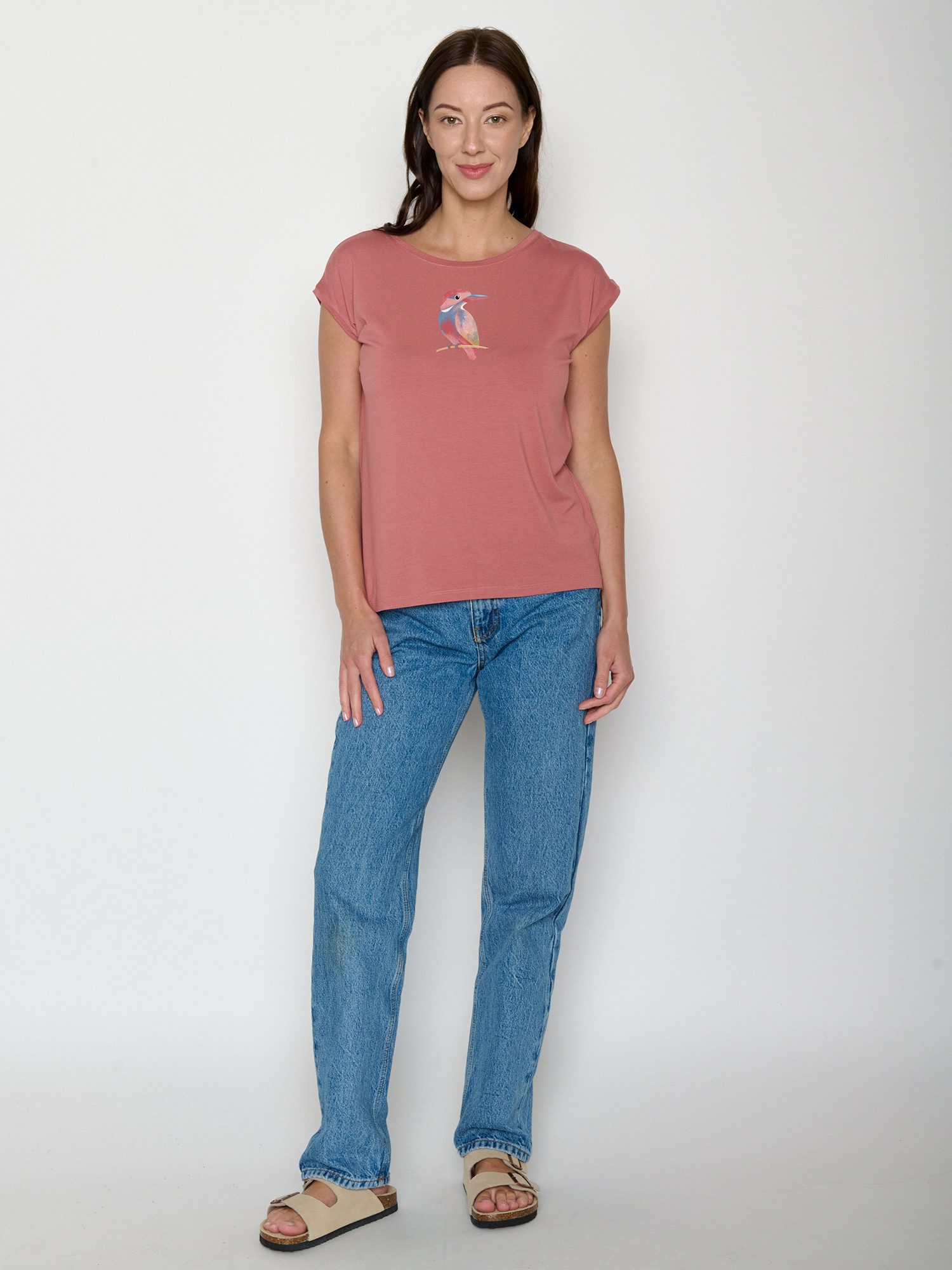 GreenBomb T-Shirt Timid Bird Look (1-tlg., 1) lockerer kurzer Schnitt, ohne Ärmel, weicher Fall