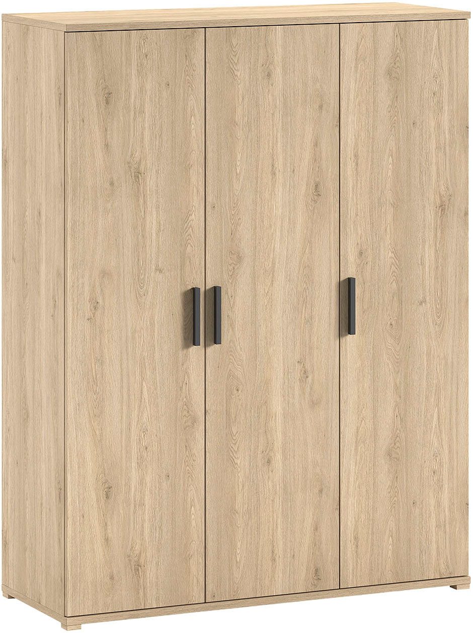 Vipack Kleiderschrank SAM mit 3 Drehtüren, 1 Kleiderstange, 7 Fächer, universell einsetzbar (B/H/T ca. 150,5x199,2x59 cm) Türen mit Soft-Close) Pflegeleichte Oberfläche in Eiche Dekor
