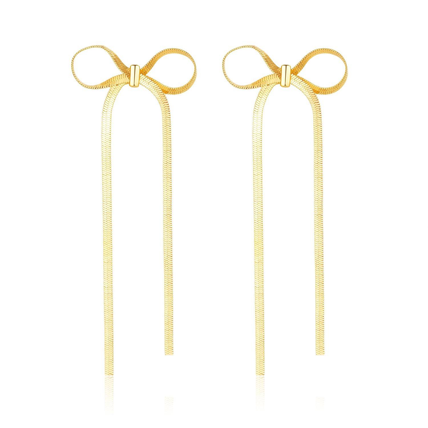 MAGICSHE Paar Ohrstecker Damen Schleifen-Ohrringe lange Ohrringe Gold