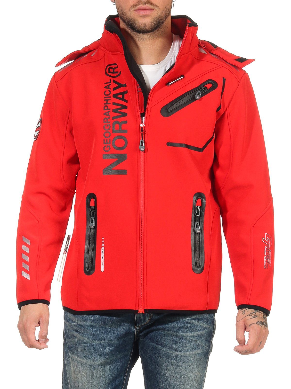 Geographical Norway Softshelljacke Herren Softshell Sport Outdoor Wander Trekking Jacke in Unifarbe, mit abnehmbarer Kapuze, mit Stehkragen