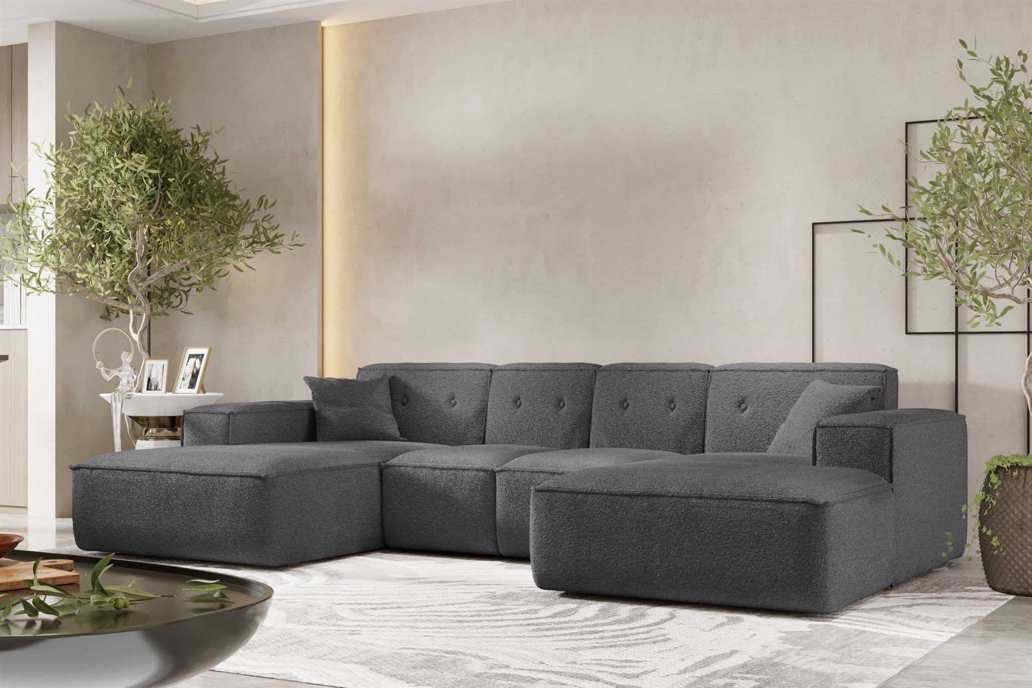 Stoff, Rundumbezug Wohnlandschaft Sofa U-Form Zierkissen, inkl. in CESINA XS Möbel Fun 2