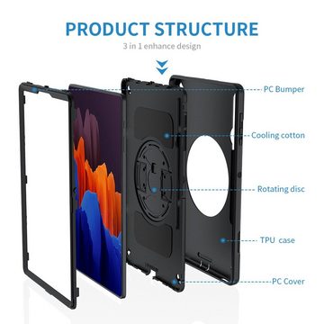 Lobwerk Tablet-Hülle 4in1 Hülle für Samsung Galaxy Tab S7+ Plus Tab S T970 T975 X800 12.4, Sturzdämpfung, Aufstellfunktion, Outdoor