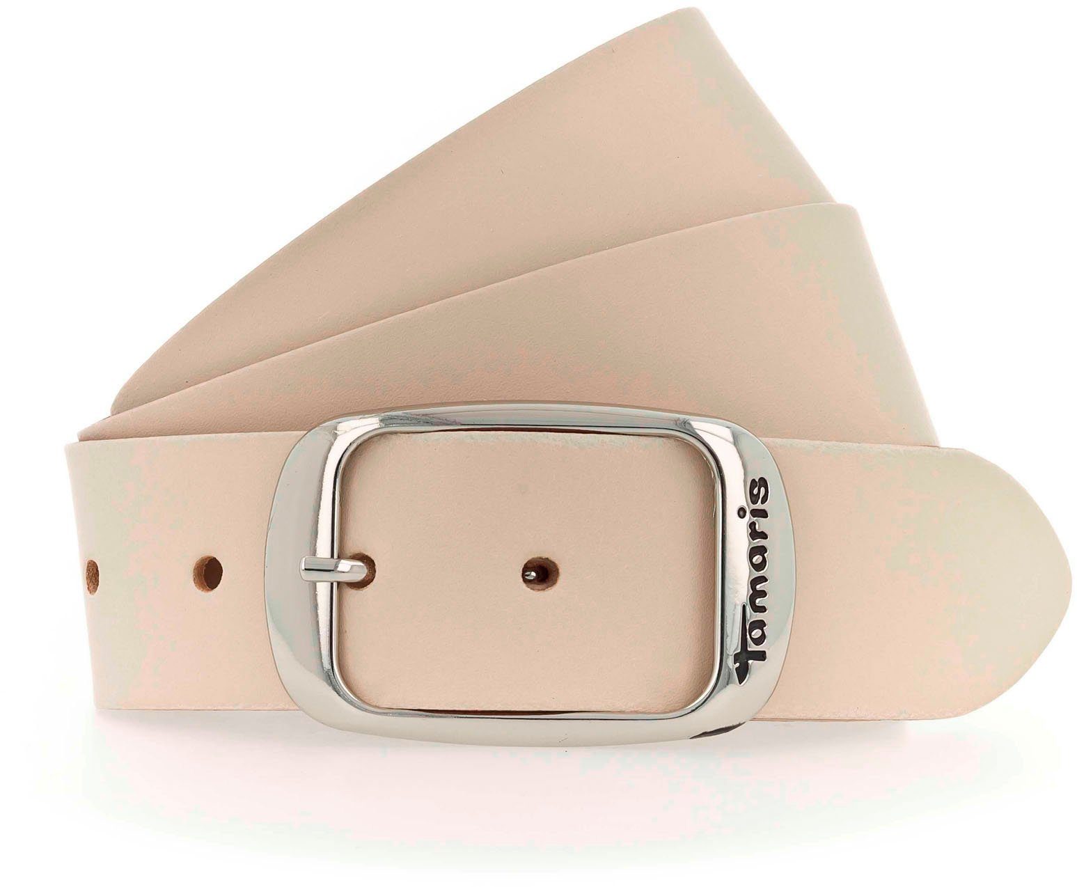 Tamaris Ledergürtel mit glänzender Schließe und Logo beige | Gürtel