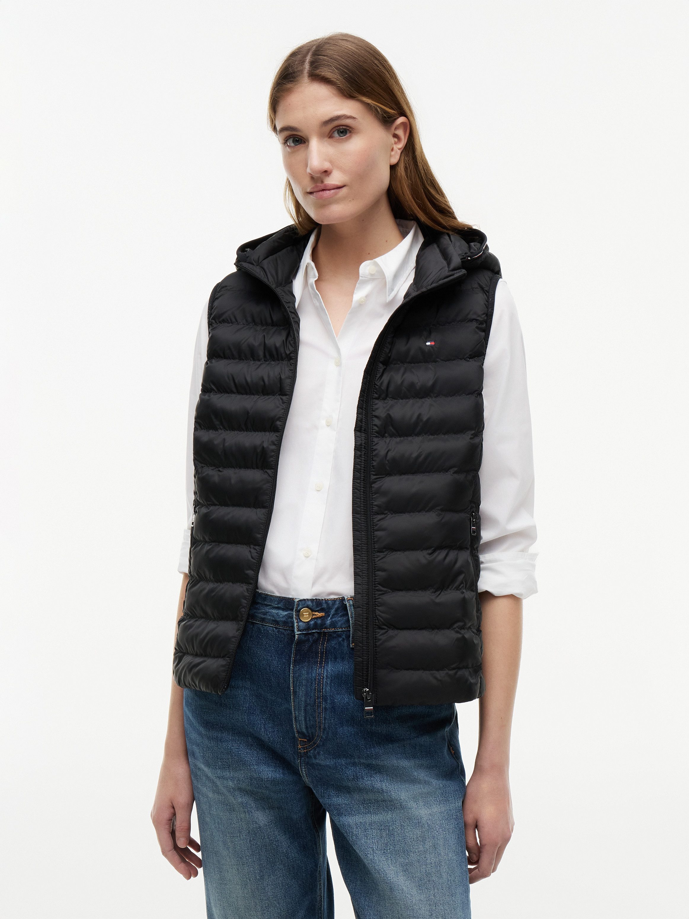 Tommy Hilfiger Steppweste LW PADDED GLOBAL STRIPE VEST (Global Serie TH WOMEN) abnehmbare Kapuze, Übergangsweste