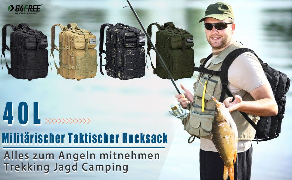 G4Free Wanderrucksack, 40L Taktisch Trekking- Outdoor Schwarz für Wanderrucksack