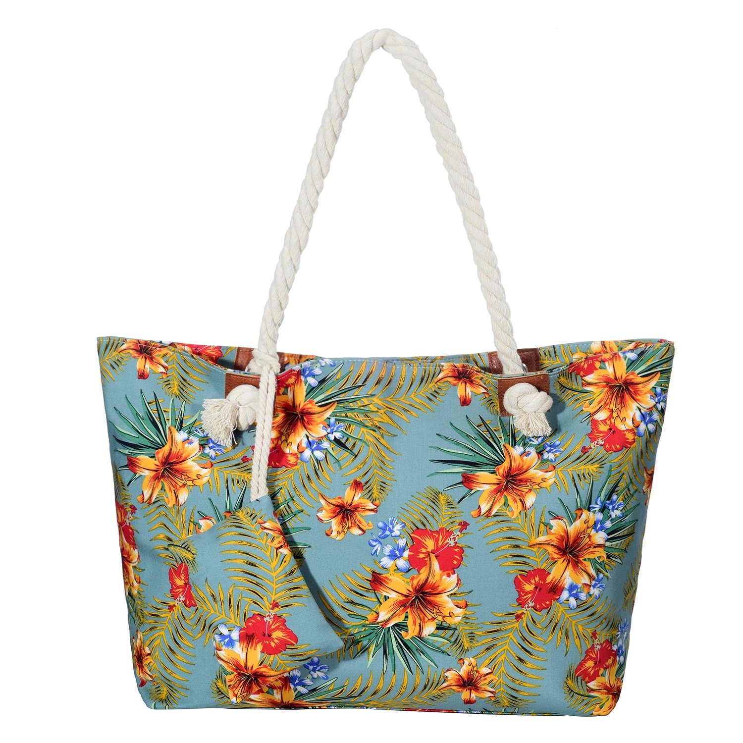 DonDon Strandtasche Shopper Schultertasche Beach Style (2-tlg), Große Strandtasche, mit Reißverschluss, tolle Motive Tropical Vintage