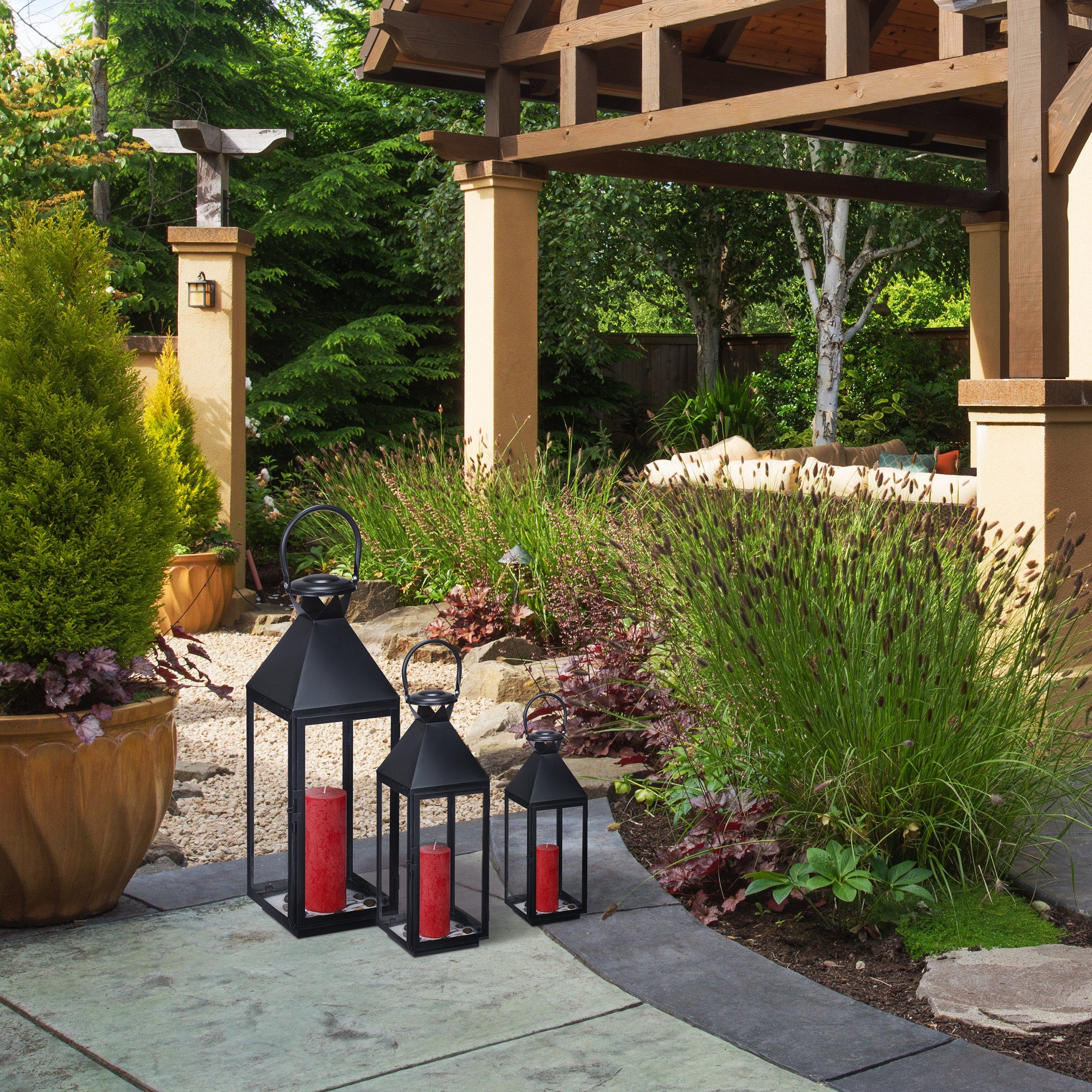 relaxdays Kerzenlaterne Schwarzes Laternen 3er Set günstig online kaufen