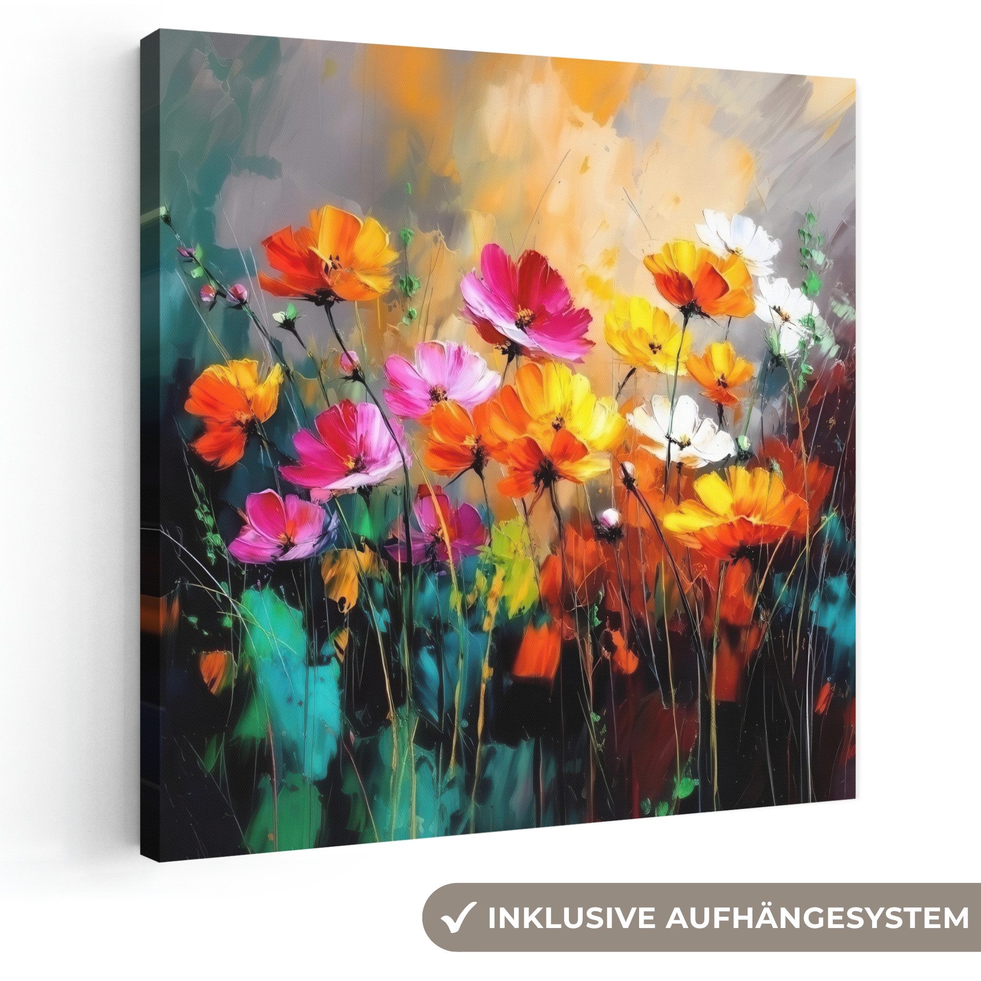 OneMillionCanvasses® Leinwandbild Leuchtend bunt - Blütenblätter - Abstrakt, Fotodruck (1 St), Wandbild, Deko Schlafzimmer Wohnzimmer Flur 20x20 cm