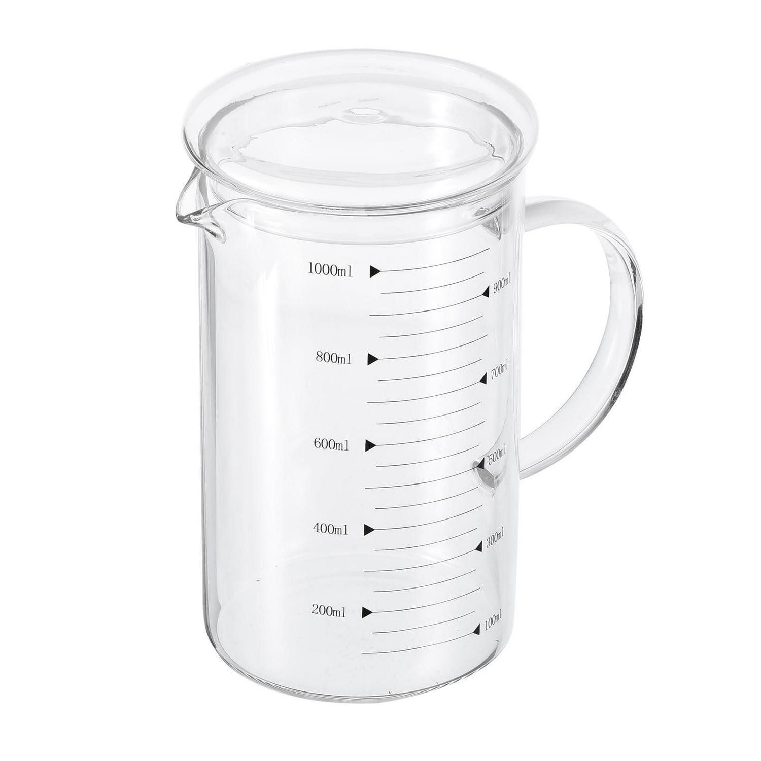 LuxusKollektion Messbecher Messbecher Glas 1000ml mit Deckel Schwarz, Glas