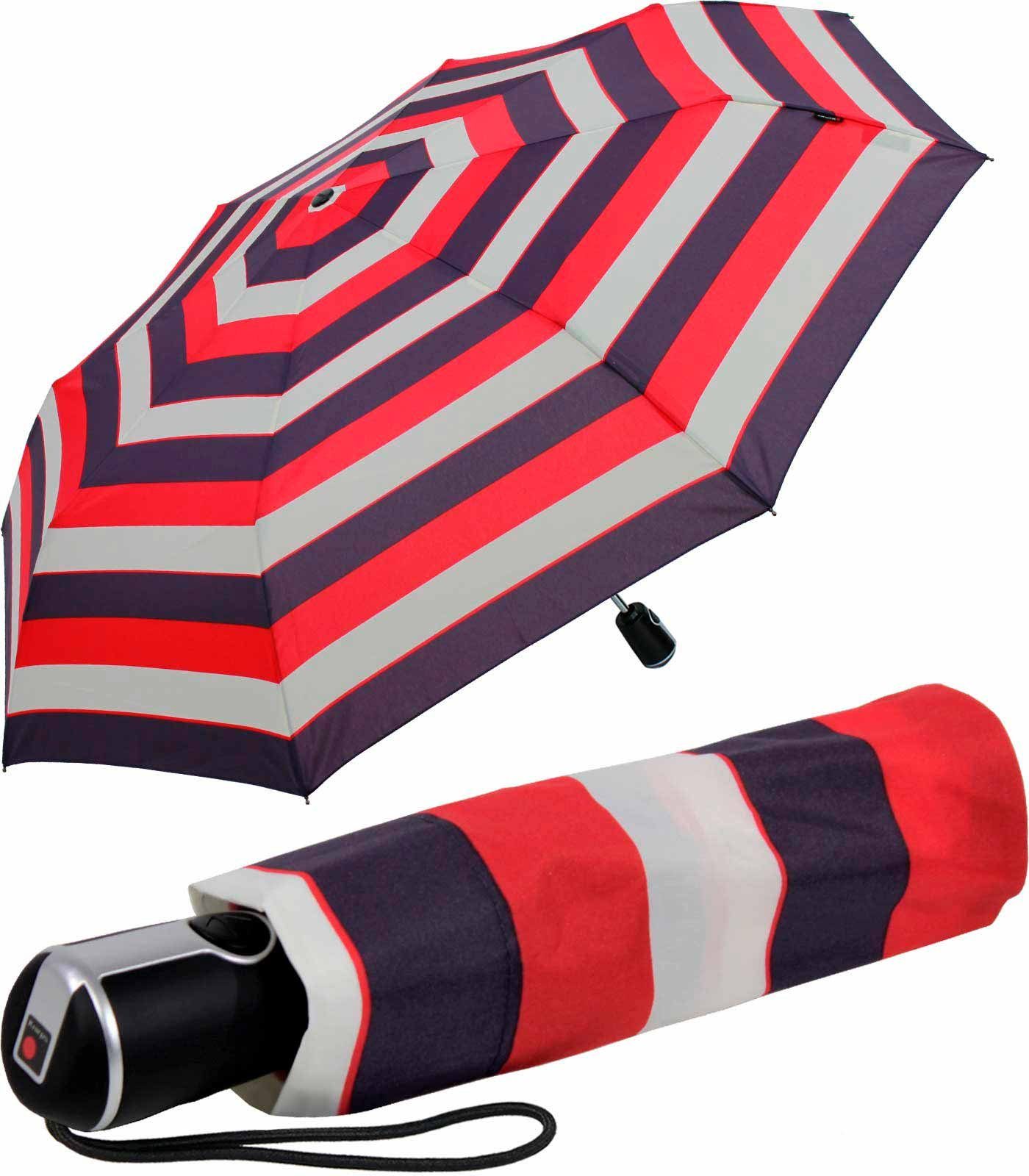 Knirps® Taschenregenschirm Large Duomatic mit Auf-Zu-Automatik Damen - stripe, der große, stabile Begleiter rot