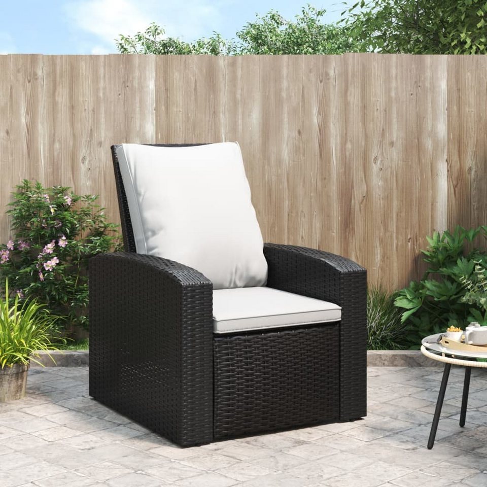 vidaXL Gartenstuhl Gartensessel Verstellbar mit Kissen Schwarz Poly Rattan (1  St)