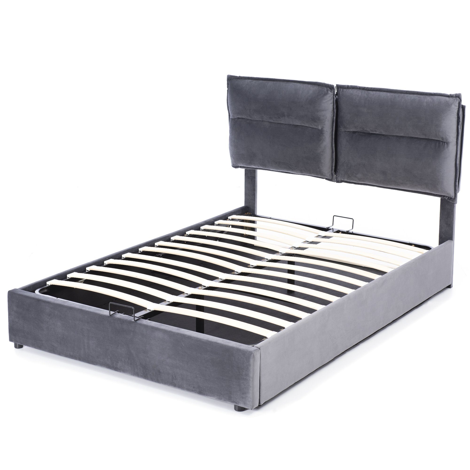 Polsterbett (Hydraulisches Funktionsbett 140x200cm), Doppelbett mit Verstellbares Kopfteil und Stauraum, Bezug aus Samt