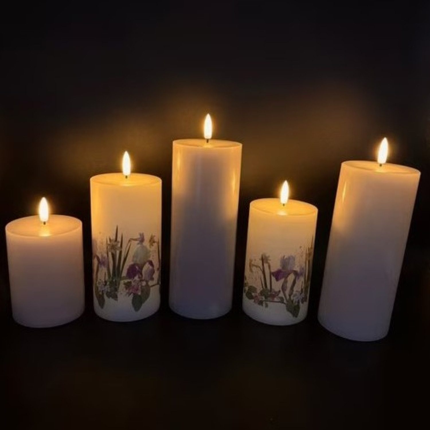Online-Fuchs LED-Kerze 5er Set LED-Kerzen aus Echtwachs mit Timer (Apricot, Helllila, Rosa, mit Blumenverzierungen), Deko für Frühling, Sommer, Herbst
