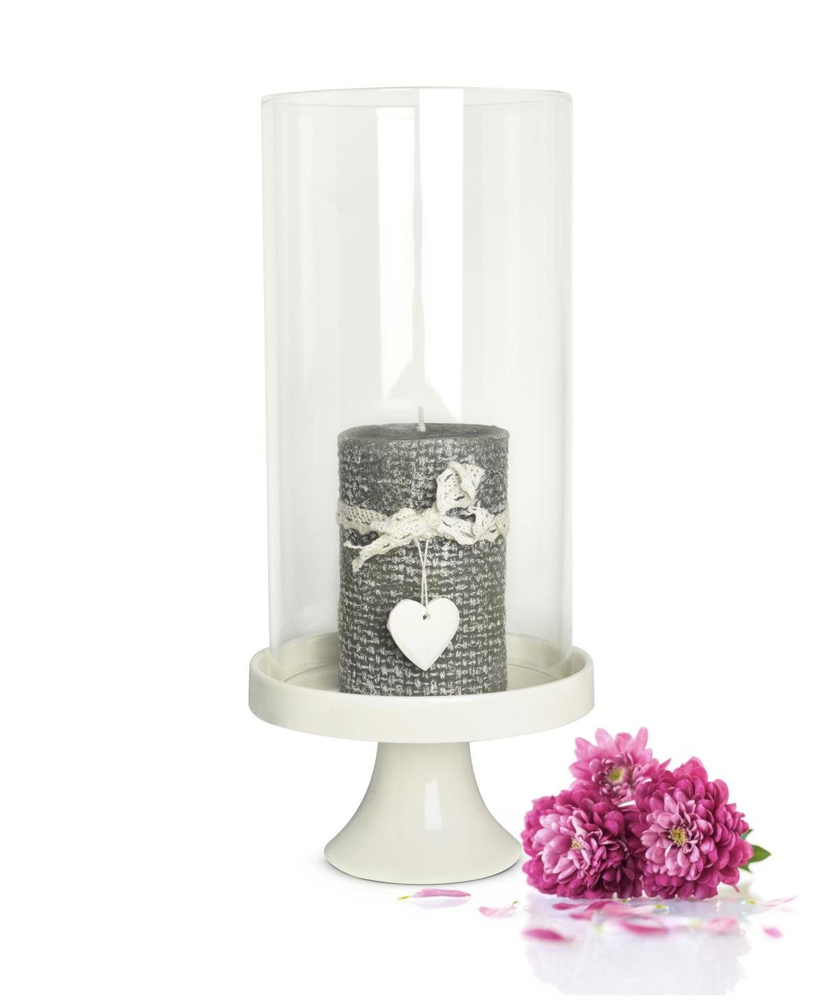 Glaszylinder Windlicht Porzellanteller Kerzenhalter mit Sendez Kerzenständer Tischdeko