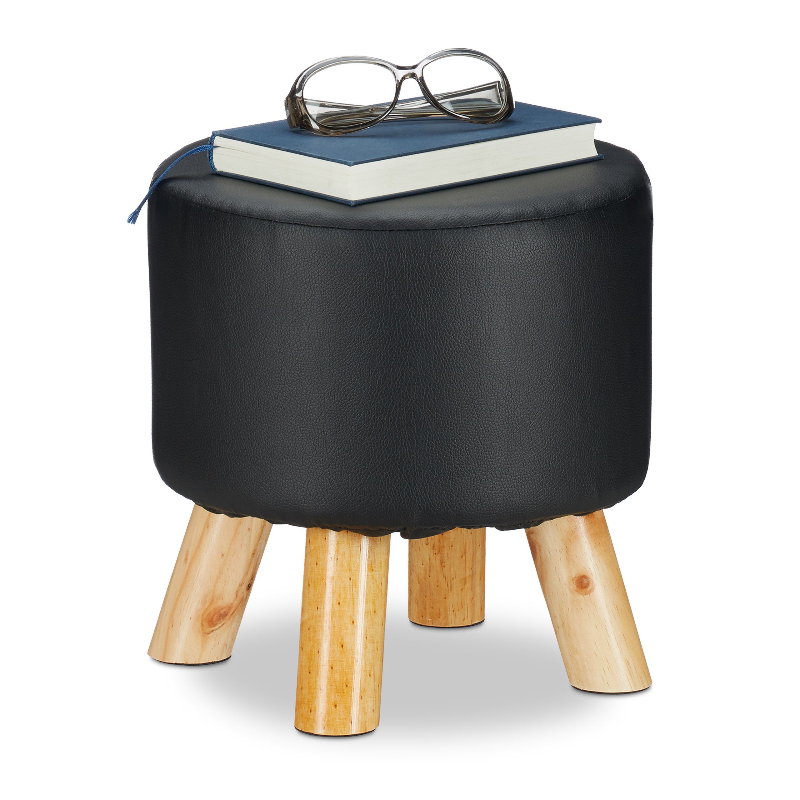 relaxdays Hocker Kunstled, Schwarz günstig online kaufen