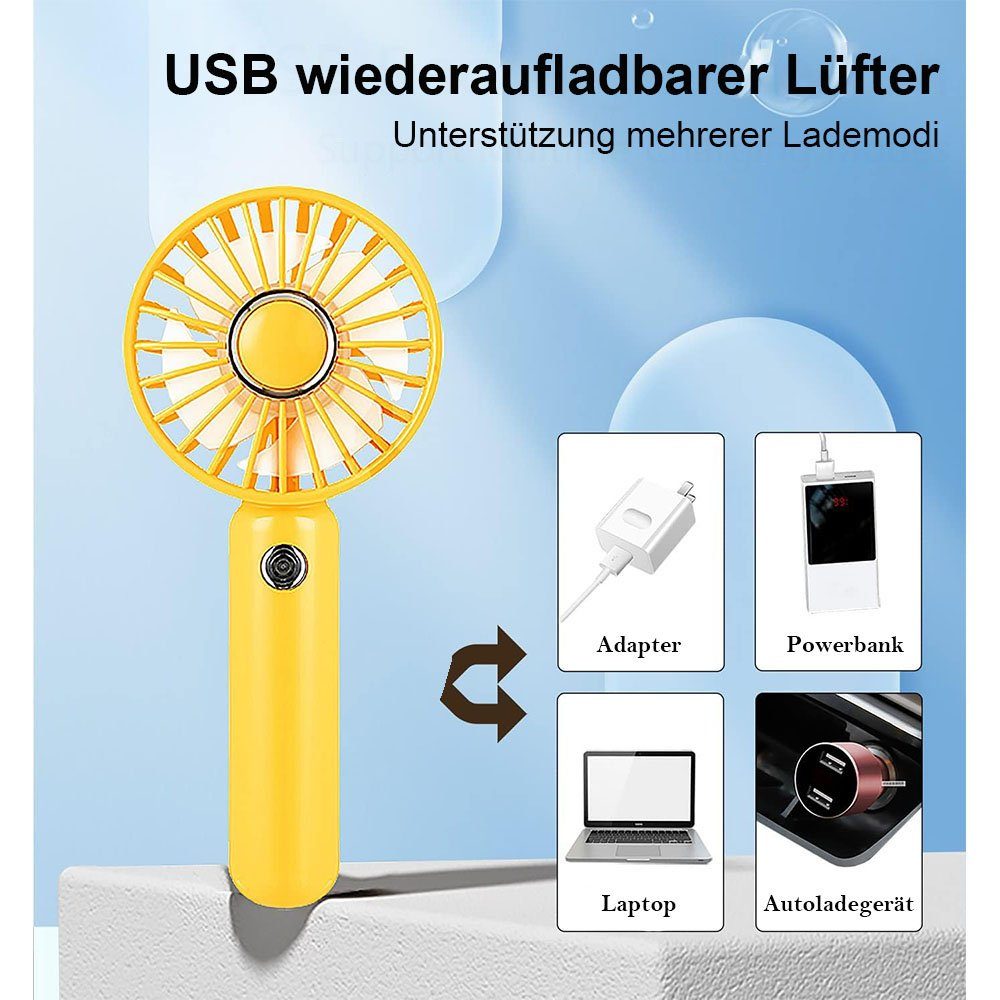 Heizkörperventilator Mini-Ventilator, leise, MOUTEN Gelb 3-Gang, Tragbarer Make-up. USB,