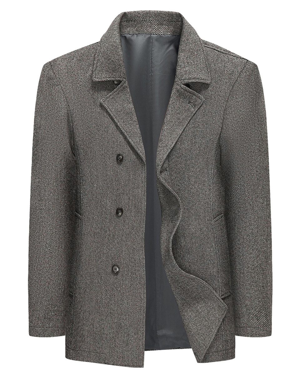 Allthemen Kurzmantel mit Reverskragen Wintermantel Twill Regular Fit Wollmantel