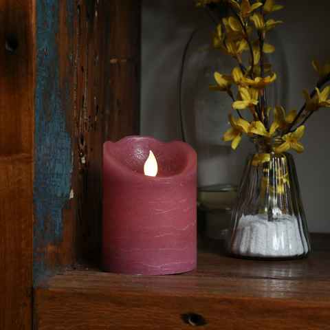MARELIDA LED-Kerze Stumpenkerze Rustik Optik Echtwachs bewegte Flamme 10cm Timer rosa