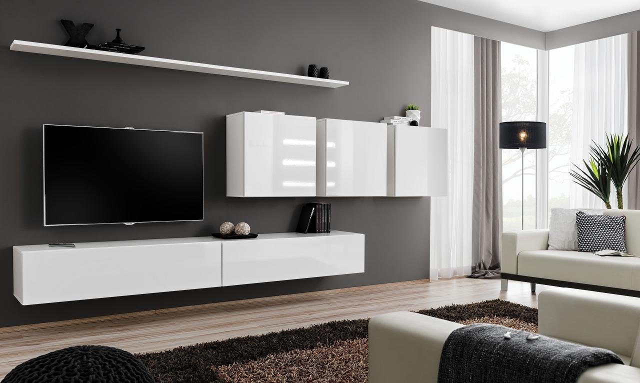 Ständer Weiß + Sideboard Designer 3x + Europa Modern Wandschrank Made JVmoebel (8-St., Wohnwand in Stil 1x Wohnzimmermöbel 2x TV Wandregal), Holzmöbel, + 2x Wohnzimmer-Set