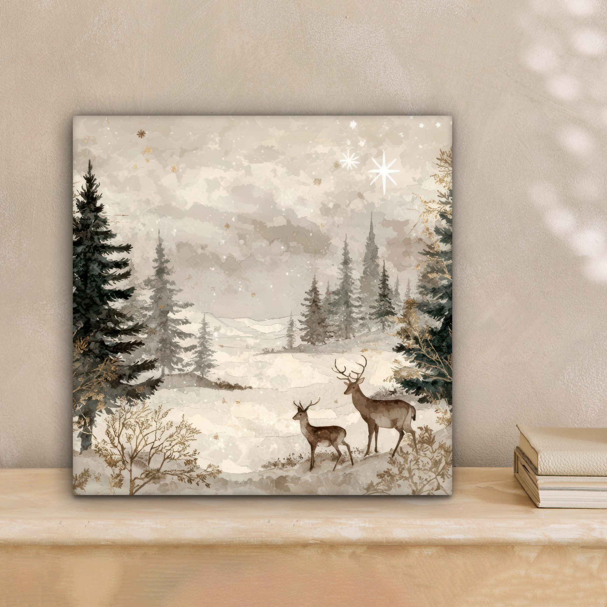 OneMillionCanvasses® Leinwandbild Wald - Hirsche - Winter - Schnee, Fotodru günstig online kaufen