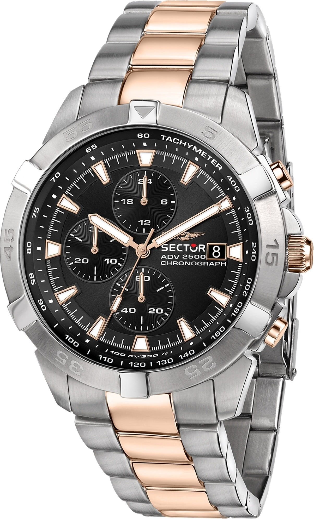 Sector Chronograph Sector Herren Armbanduhr Chrono, (Chronograph), Herren Armbanduhr rund, groß (45mm) Edelstahlarmband silber, roségold