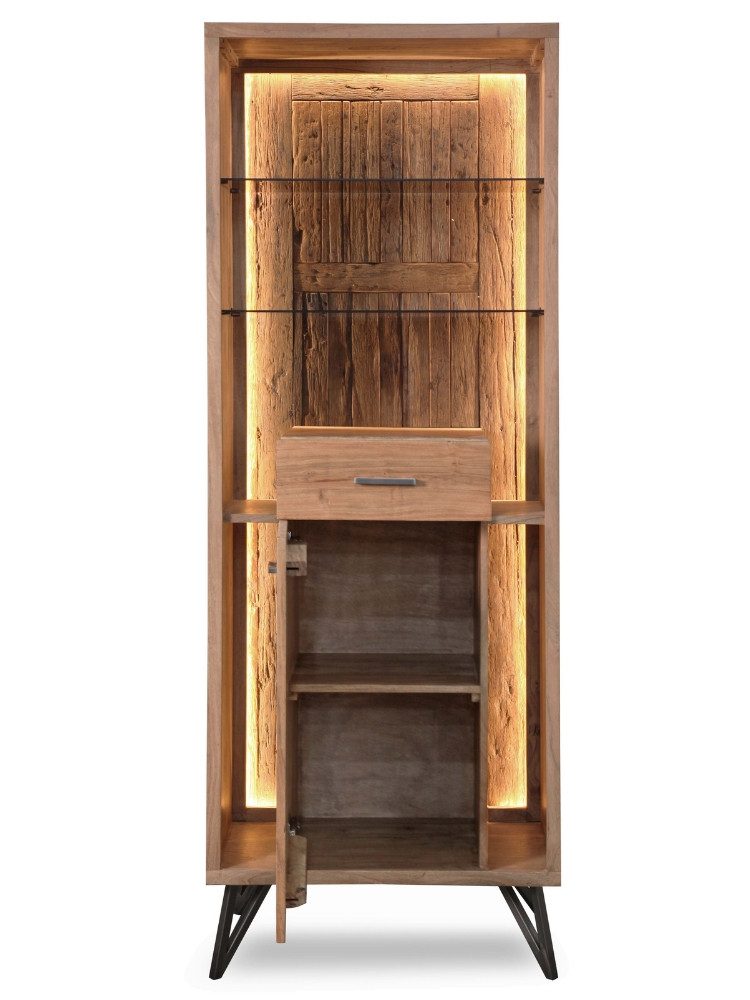 WOLF MÖBEL Highboard (72x40x195 LxBxH (cm), HUDSON Vitrine 1 Tür / 1 Schublade / 2 Glasböden / Licht