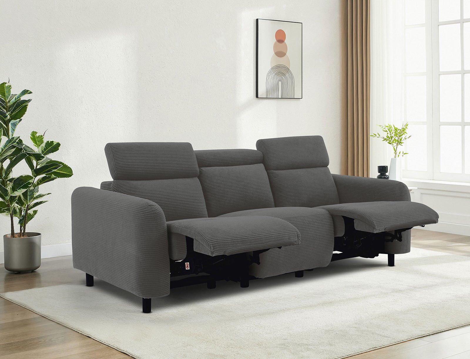 OTTO home 3-Sitzer SKAANE Cord-Sofa, 229 cm, manuelle u. elektrische Relaxfunktion, Relax-Funktion in 2 Sitzen, Kopfteilverstellung, Federkernpolsterung