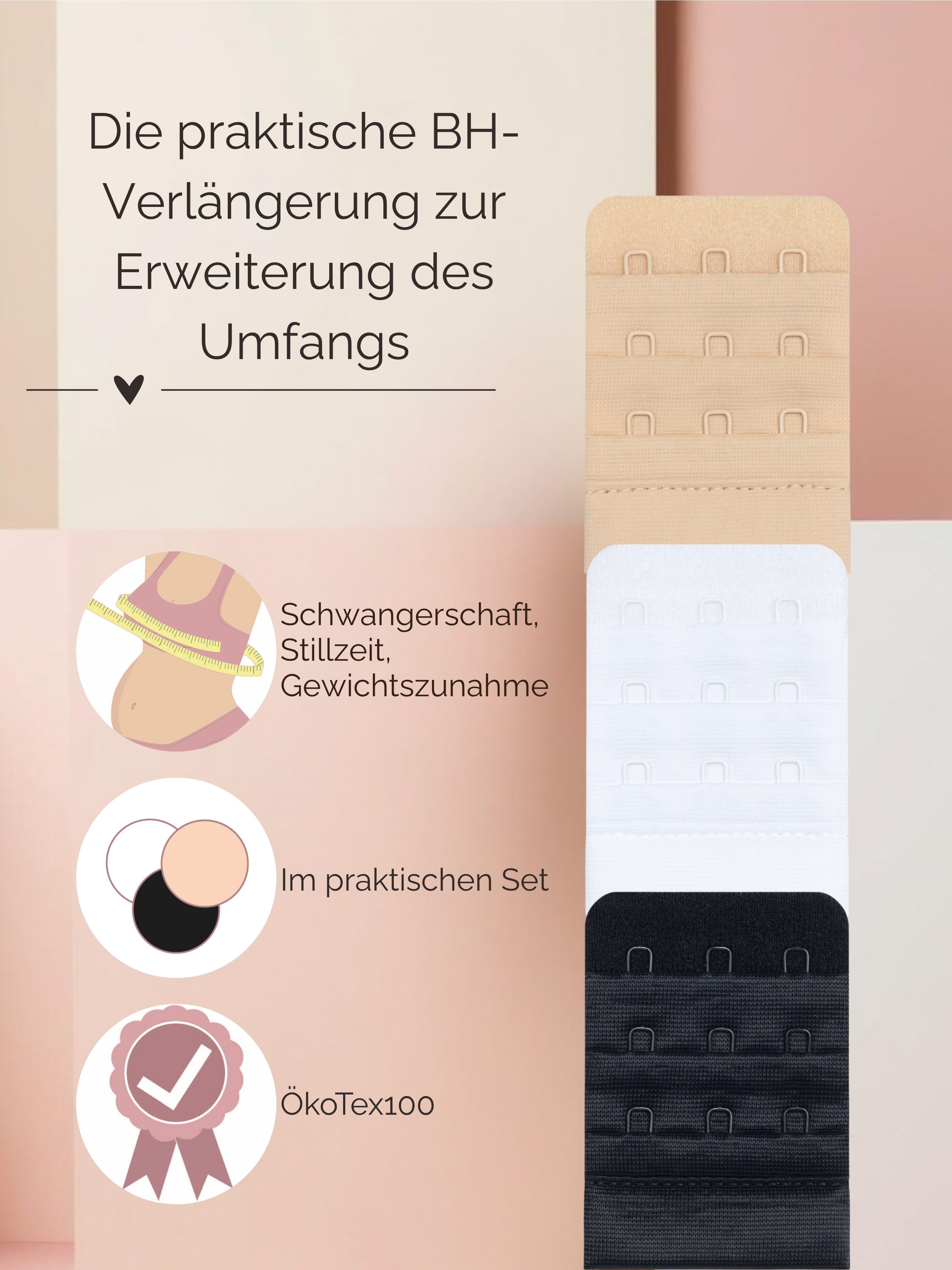 Herzmutter BH-Verlängerung 3er Haken - BH-Erweiterung - Mehrerpack (3 St)