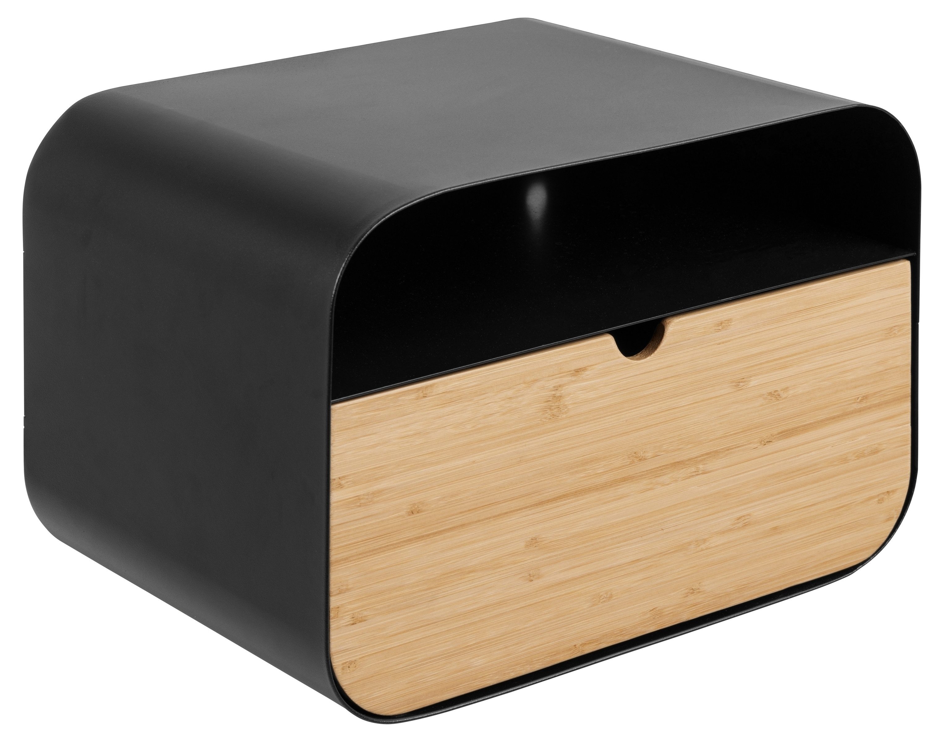 Nachttisch mit Schublade, in schwarz / Bambus - 35x23x25cm (BxHxT)
