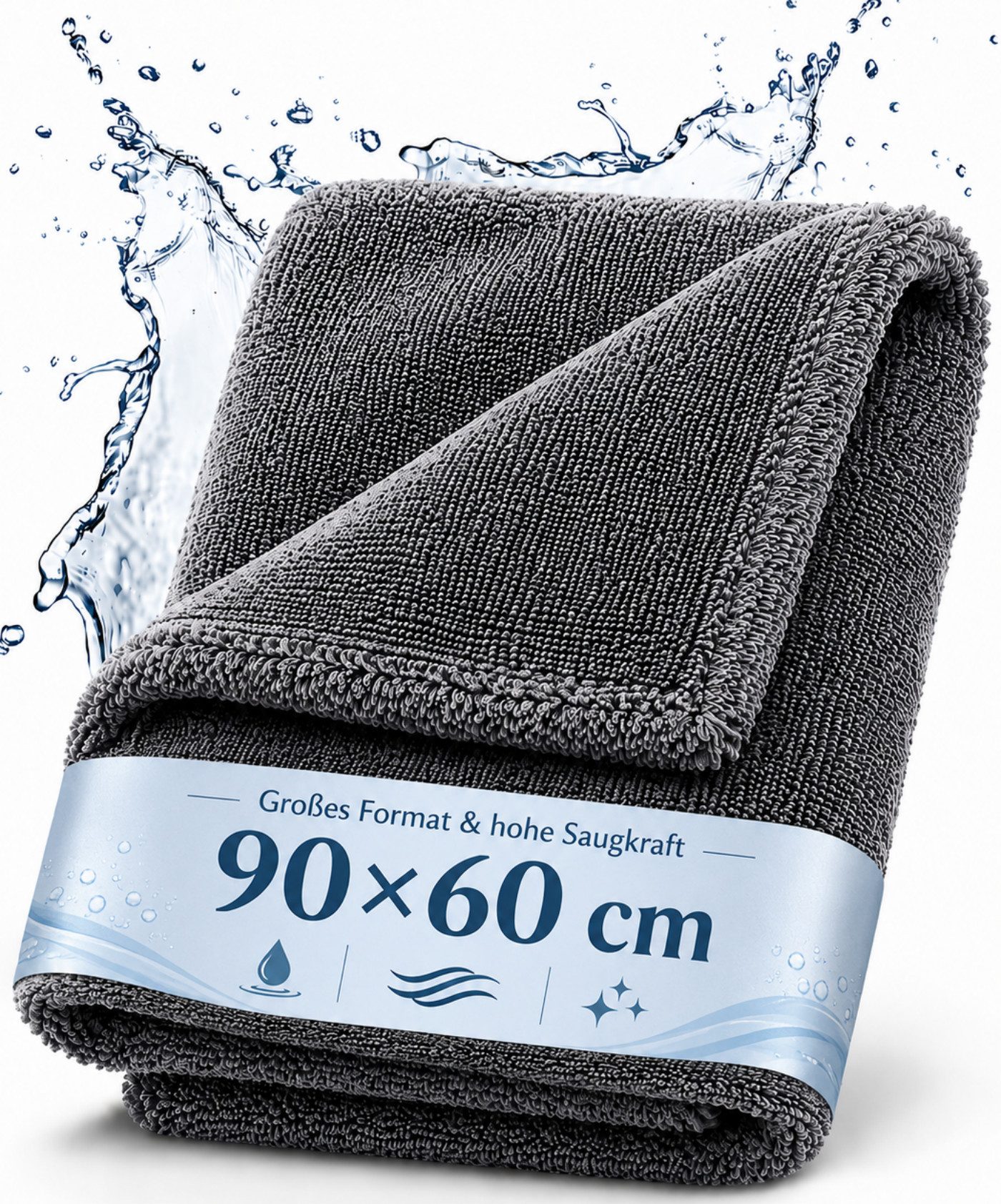 ibettertec Auto Trockentuch XXL 90x60 cm Mikrofasertuch fusselfrei Mikrofasertuch (Auto Trockentuch XXL 90 x 60 cm – saugstarkes Mikrofasertuch für Autopflege, Motorrad, Wohnmobil und Boot, fusselfrei, streifenfrei und lackschonend)