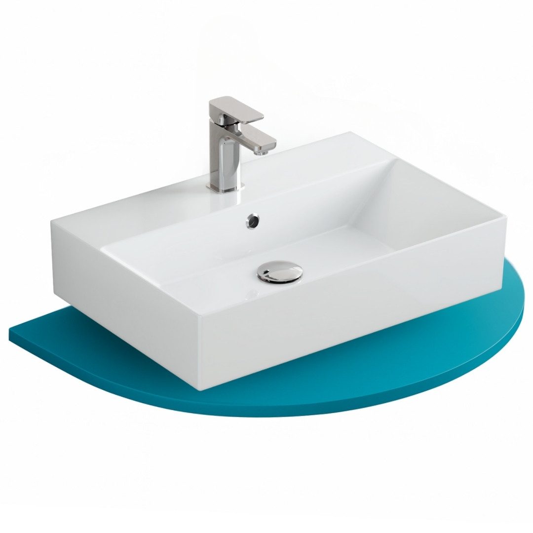 Aqua Bagno Aufsatzwaschbecken Waschbecken 60cm weiß eckig wandhängend Waschtisch (Packung)