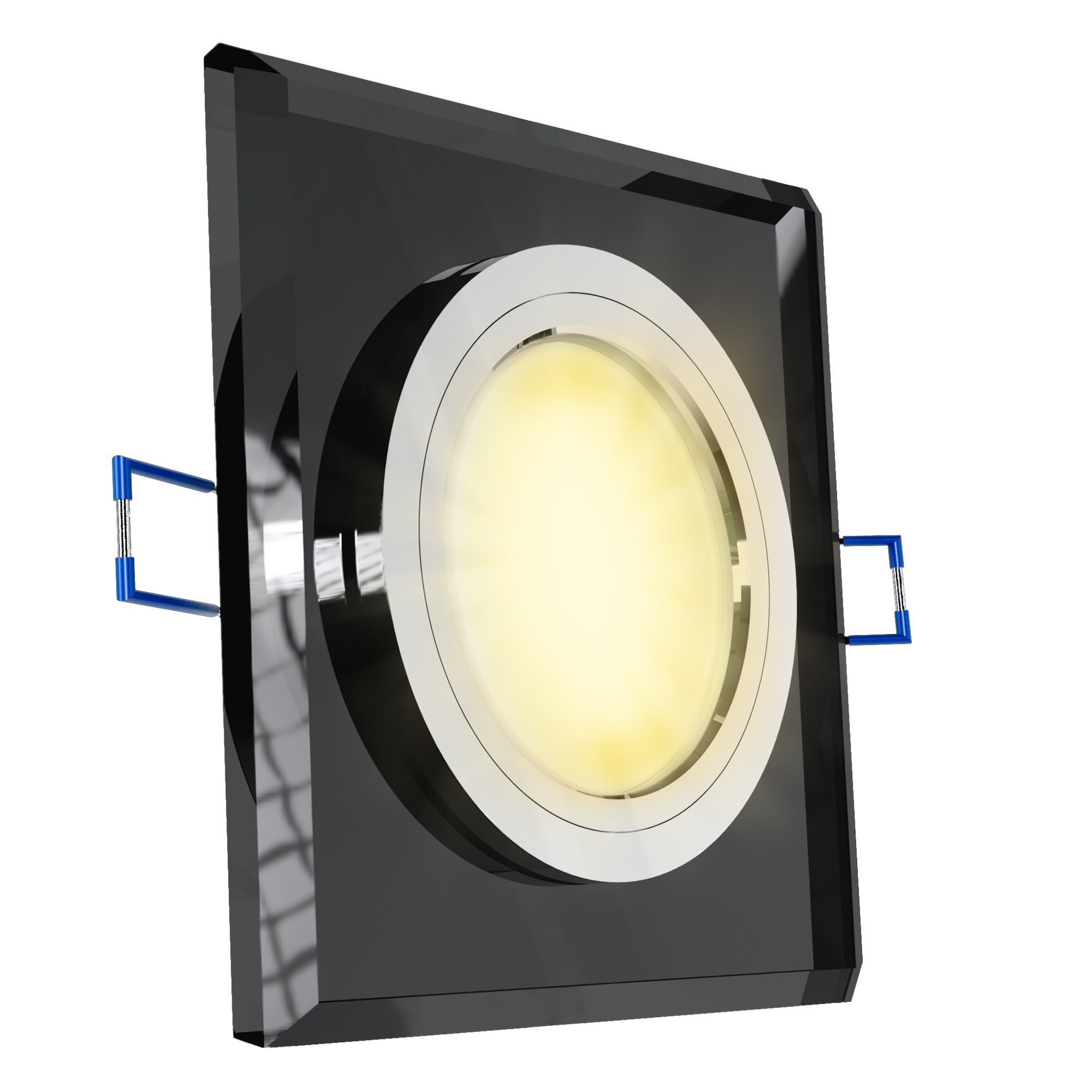 SSC-LUXon LED Einbaustrahler Flache Design Einbauleuchte aus Glas quadratisch schwarz spiegelnd, Warmweiß