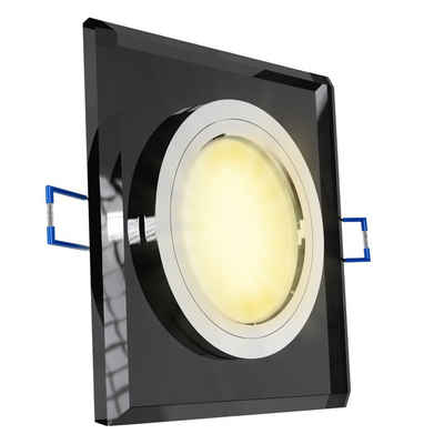 SSC-LUXon LED Einbaustrahler Flacher LED Einbaustrahler aus Glas eckig schwarz mit LED Modul 230V, Extra Warmweiß