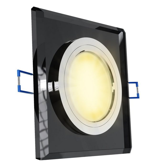 SSC-LUXon LED Einbaustrahler Flache Design Einbauleuchte aus Glas quadratisch schwarz spiegelnd fourSTEP Dim LED Modul FM-2 230V 5W SMD warm weiß 2700K Warmweiß