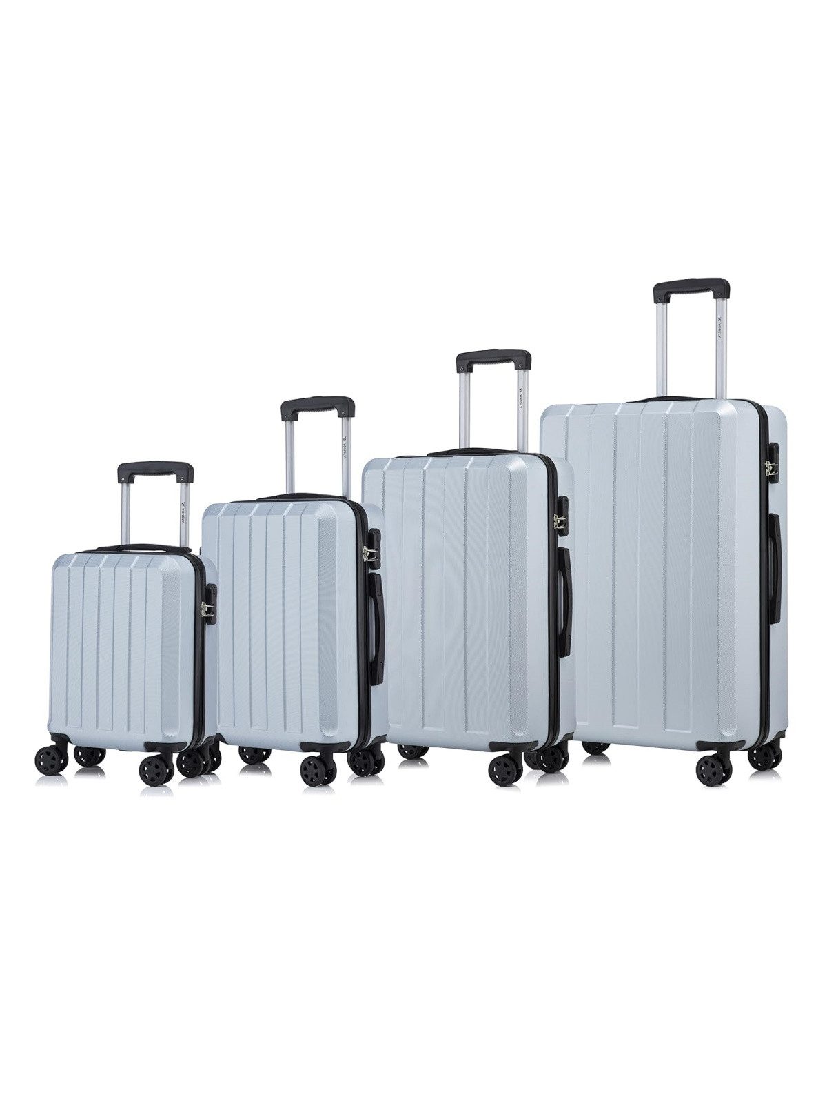 YONSLY Trolleyset Reisekoffer-Set aus ABS für Handgepäck und Reisen in S bis XL, 4 Rollen, (Spar-Set, 4 tlg., Hartschalen Trolley Set), mit 360° Doppelrollen, integriertem Zahlenschloss und Gummigriff