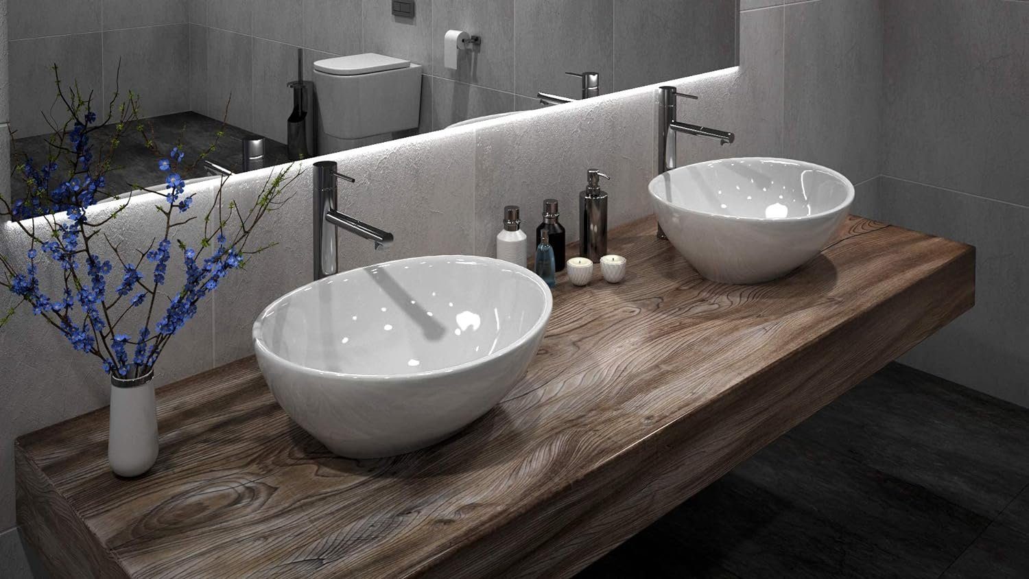 Dripex Waschbecken Mini Aufsatzwaschbecken Keramik f. Badezimmer Waschtisch Oval 41x34 cm