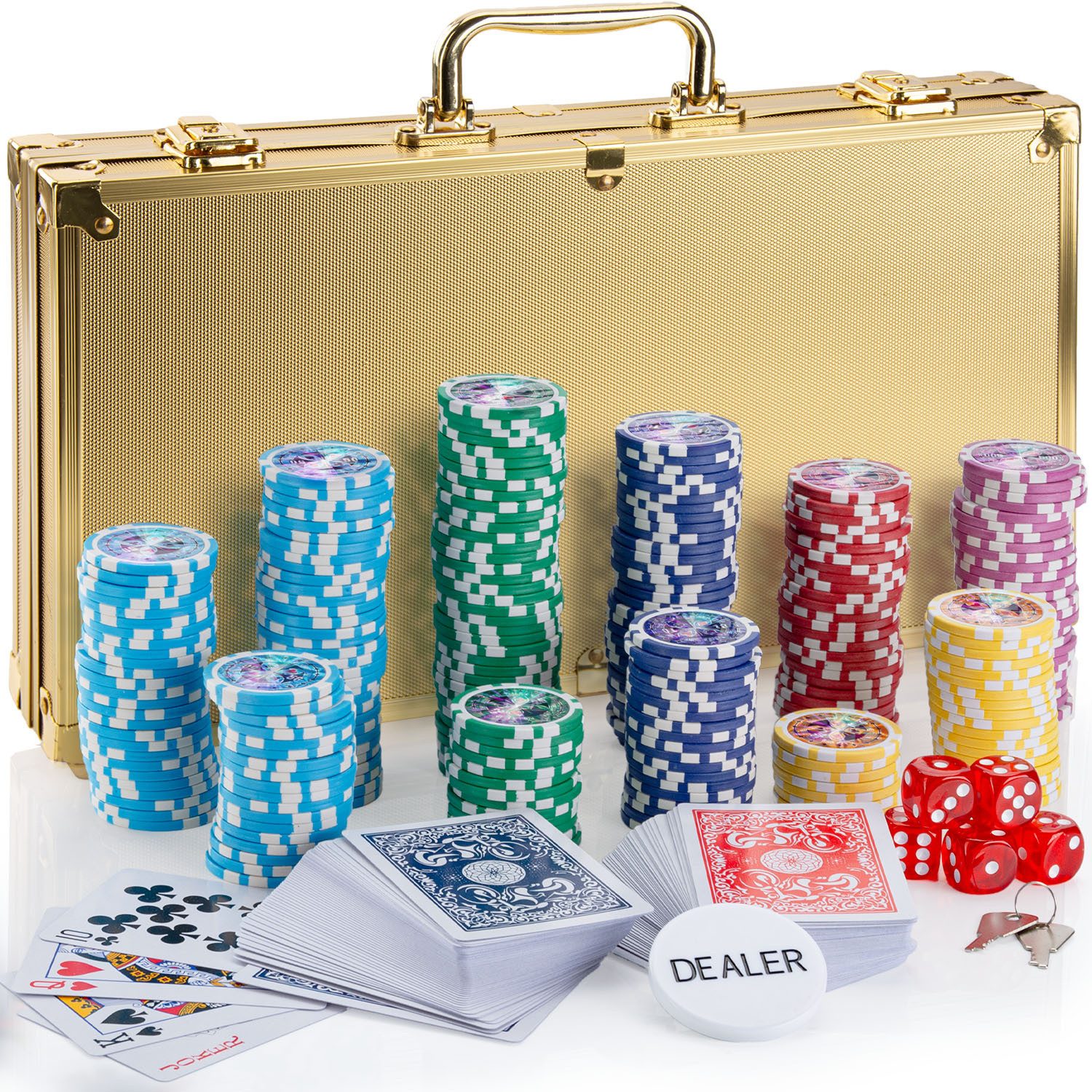 Goods+Gadgets Spiel Goods+Gadgets Profi Poker Set – Pokerkoffer mit 300–500 Chips Zuhause, Pokerset inkl. 300-500 Poker-Chips, Casino für Zuhause