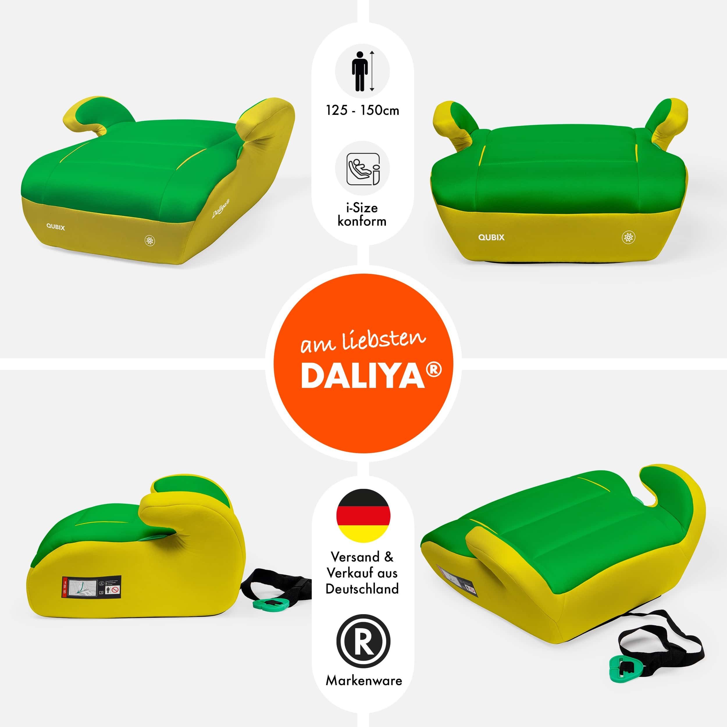 Daliya® Kindersitzerhöhung QUBIX I-Size Sitzerhöhung, Kindersitzerhöhung, Kindersitz, ab: ab 6 Jahre oder 125cm Körpergröße, bis: bis 12 Jahre oder 150cm Körpergröße, ab: 125 cm, bis: 150 cm, (Packung, 1-tlg), I-Size, Gurtfix, ergonomisch, weich, waschbarer Bezug