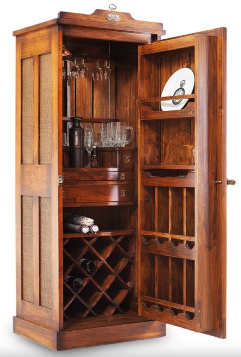 Barschrank Casa Padrino Luxus Vintage Stil Barschrank Braun 69,5 x 52 x H. 178,5 cm - Massivholz Weinschrank - Vintage Stil Bar Möbel - Luxus Bar Möbel - Massivholz Bar Möbel