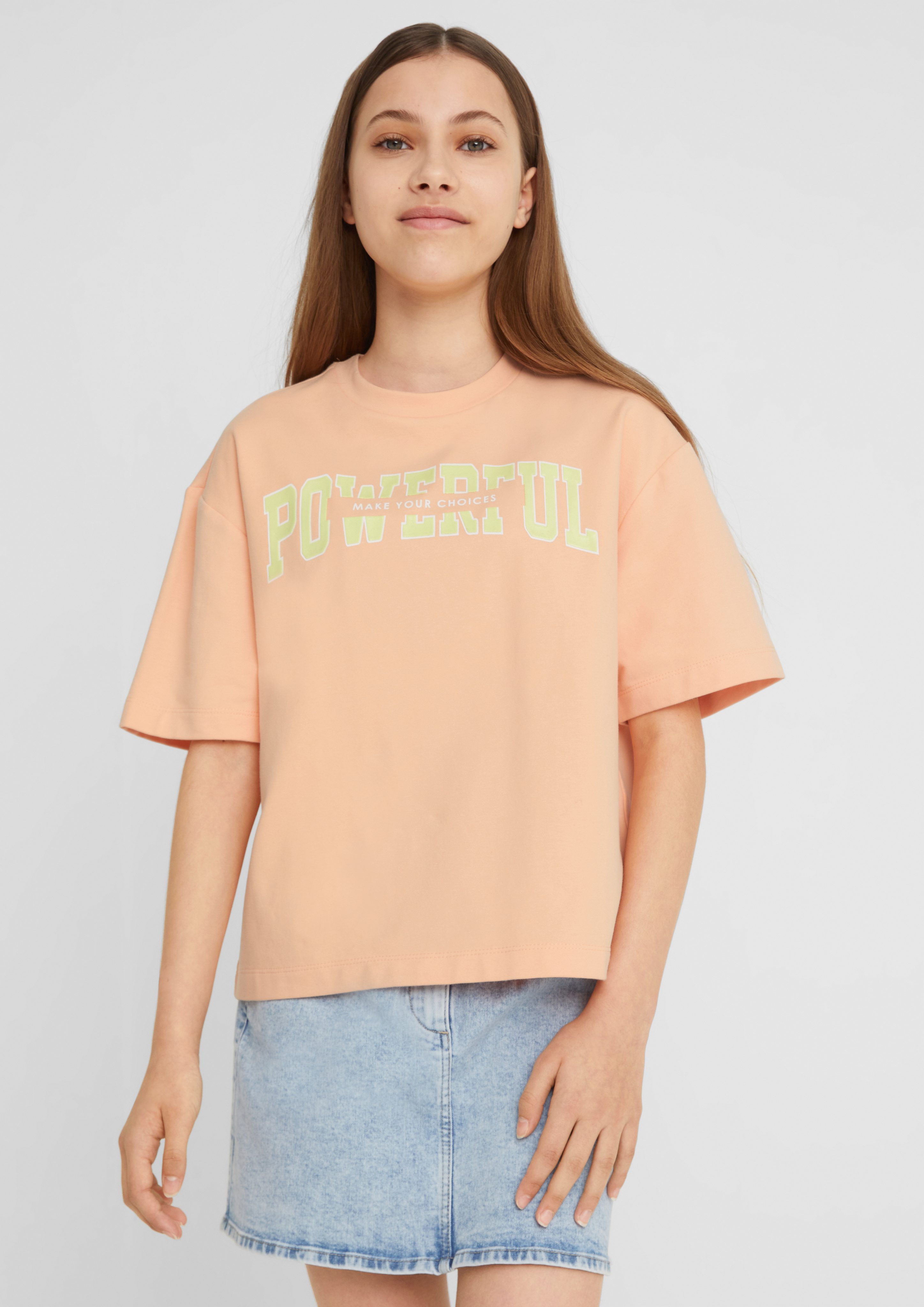 Kurzarmshirt peach mit Statementprint T-Shirt s.Oliver