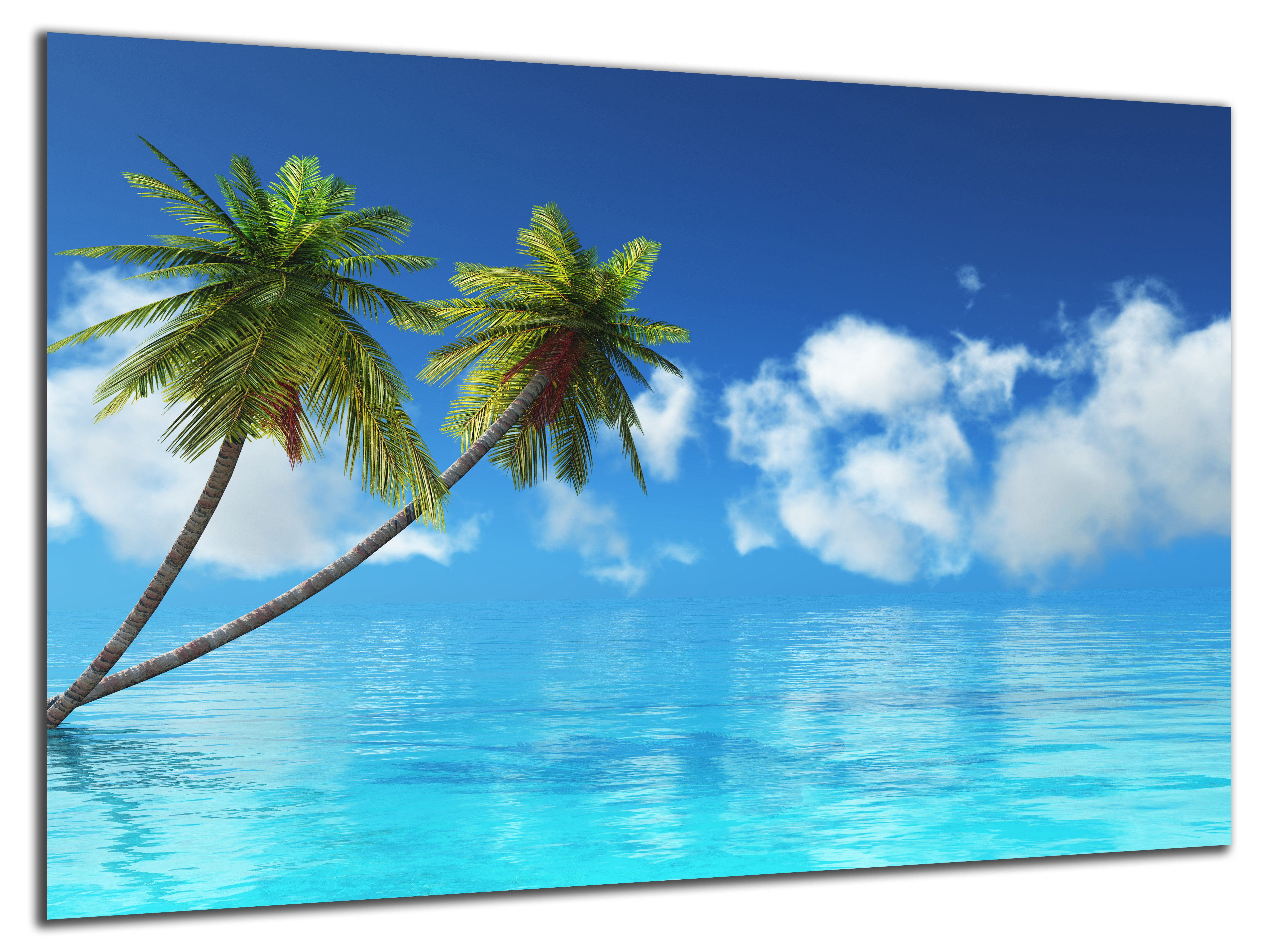 DARO Design Leinwandbild Modern Abstrakt Wandbilder XXL Wandbild Wand Deko Leinwand Bilder, (Meer mit Palmen - Bild groß Wohnzimmer Schlafzimmer Küche Esszimmer Einteilig Querformat Fotodruck Leinwände Wanddeko Abstrakte Kunst Boho), 30x20cm