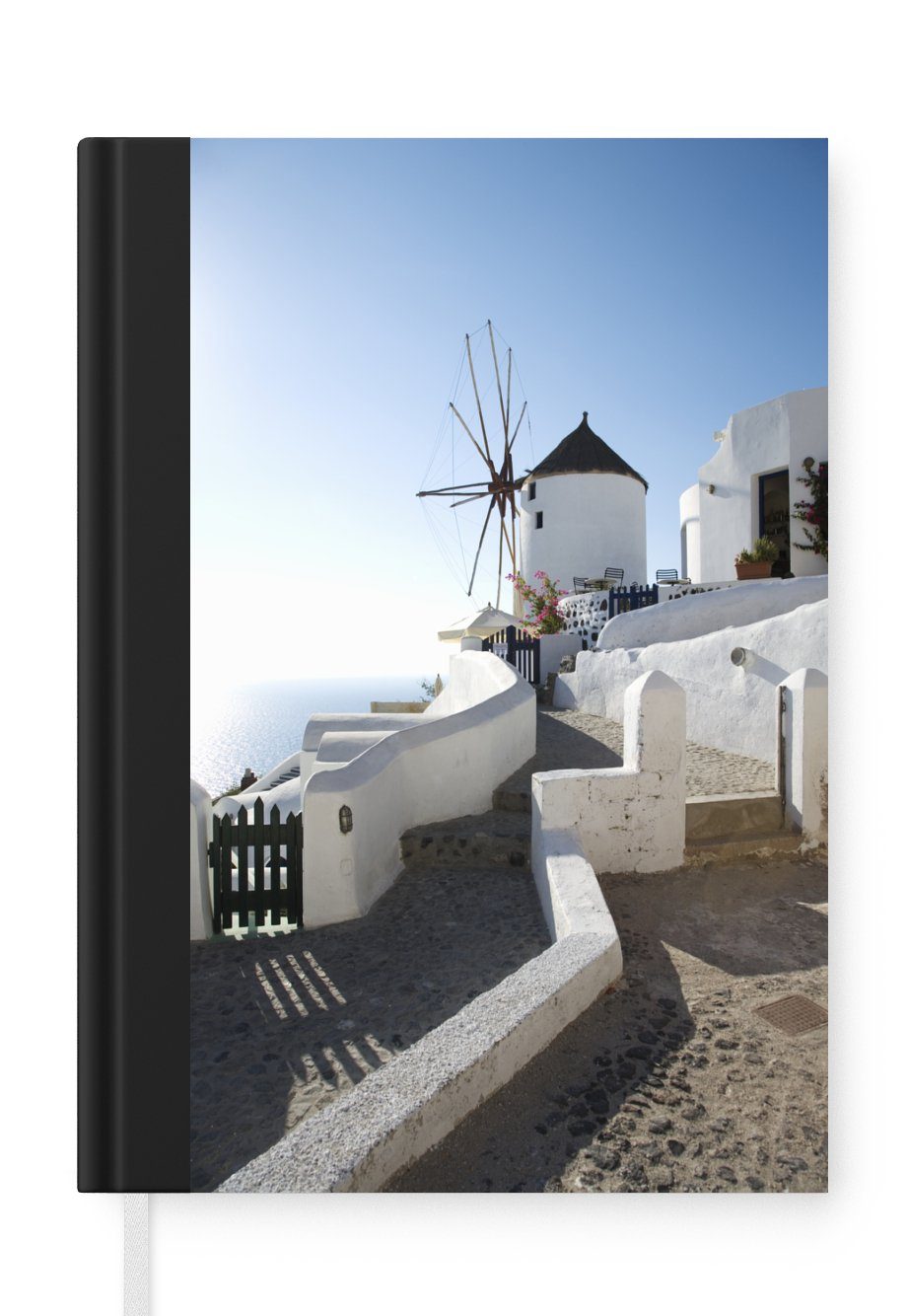 Notizbuch Seiten, A5, Notizheft, Tagebuch, MuchoWow Journal, Merkzettel, Windmühle Santorin Haushaltsbuch in Griechenland, auf 98